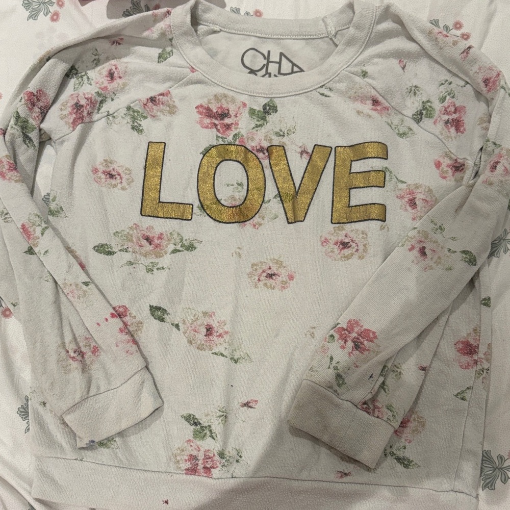 Chaser Kids Floral Love Sweatshirt - Gold and Pink